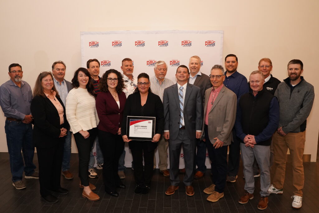 Group of PWC employees are posed with American Public Power Association Safety Award of Excellence.