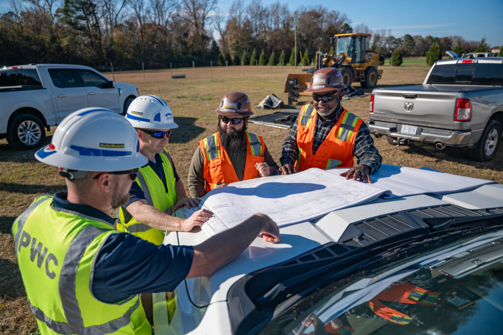 PWC Engineers meet with members of T.A. Loving to discuss the Gray's Creek Water Project getting started.